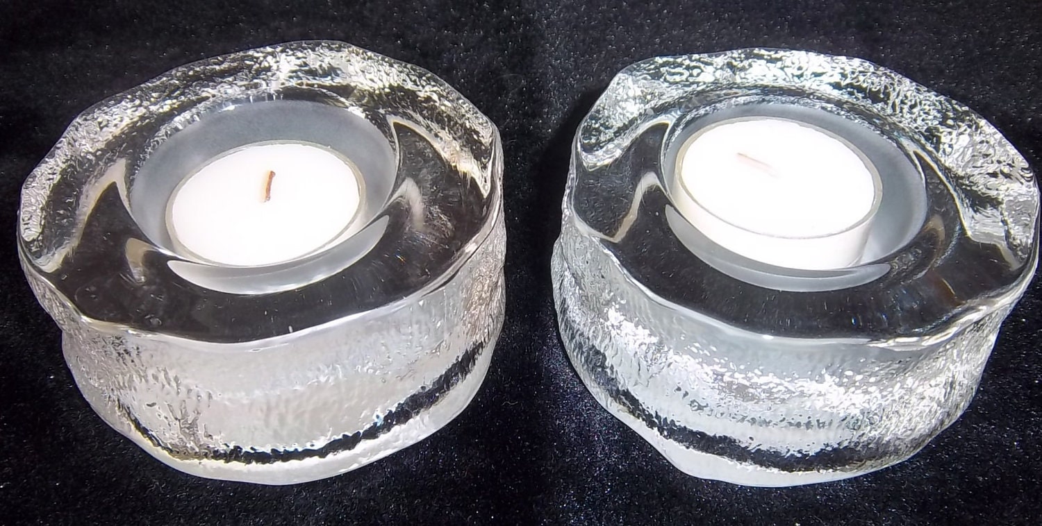 Clear Textured Glass Candle Holders