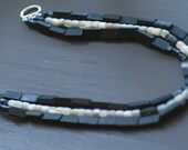 Blackstone and Cream Bead Triple Strand Choker