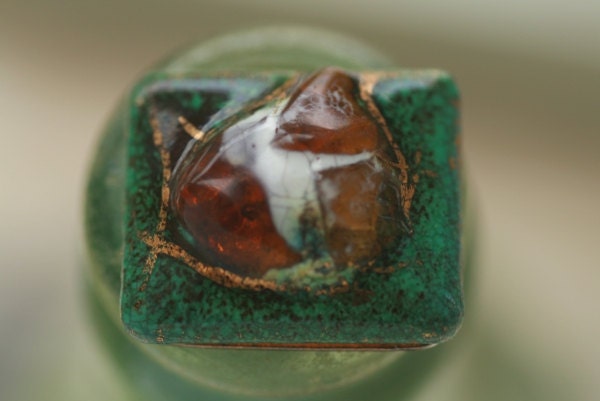 Vintage Victoria Flemming Emerald Green Fused Glass and Porcelain Cufflinks