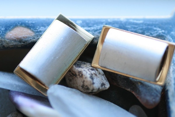 Vintage Gold and Brushed Metal Convex Silver Tone Cufflinks