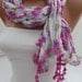 Pink Floral Pompom Shawl/ Scarf - Headband Necklace Cowl- Summer