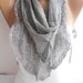 Gray Shawl Scarf Cotton Shawl Scarf Cowl headband with Lace Edge-