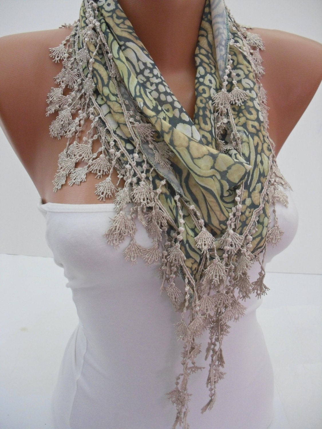 Leopard Shawl / Scarf - Headband - Cowl with Lace Edge