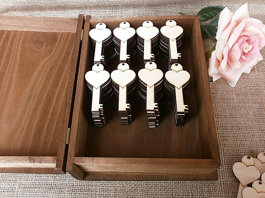 Wedding Guestbook Alternative with 125 wood key Rustic Wood Book Style