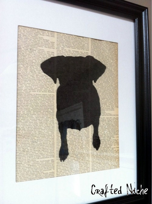 SALE - Jack Russell Terrier Silhouette on Vintage Encyclopedia Page
