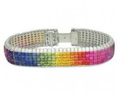 Multicolor Rainbow Sapphire & Diamond Invisible Set 5 Row Tennis Bracelet 18K White Gold (66.32ct tw) SKU: 467-18K-Wg