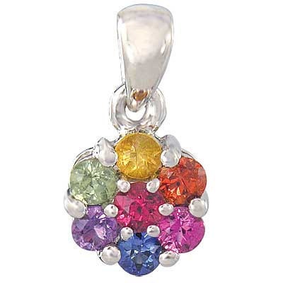 Multicolor Rainbow Sapphire Flower Cluster Pendant 14K White Gold : sku 1616-14K-WG
