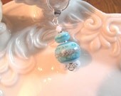 Glass Pendant necklace blue lampwork beads by Desert Bug in "mermaid" with crystals