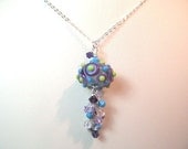 Lampwork Necklace great purple, blue & green  bead  with lots of dangles added