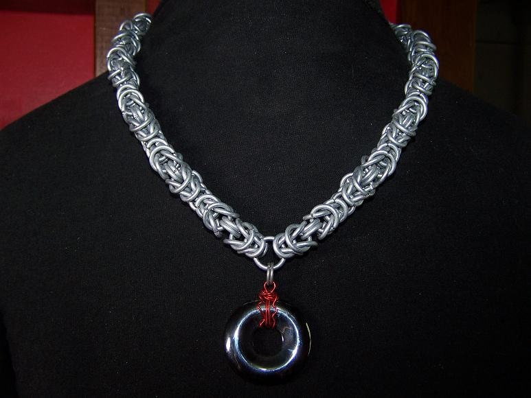 hematite donut chainmaille necklace