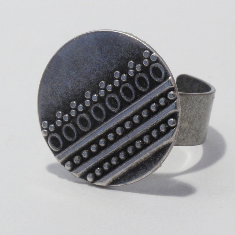 Silver Button Ring, Antique Silver Italian Button Ring