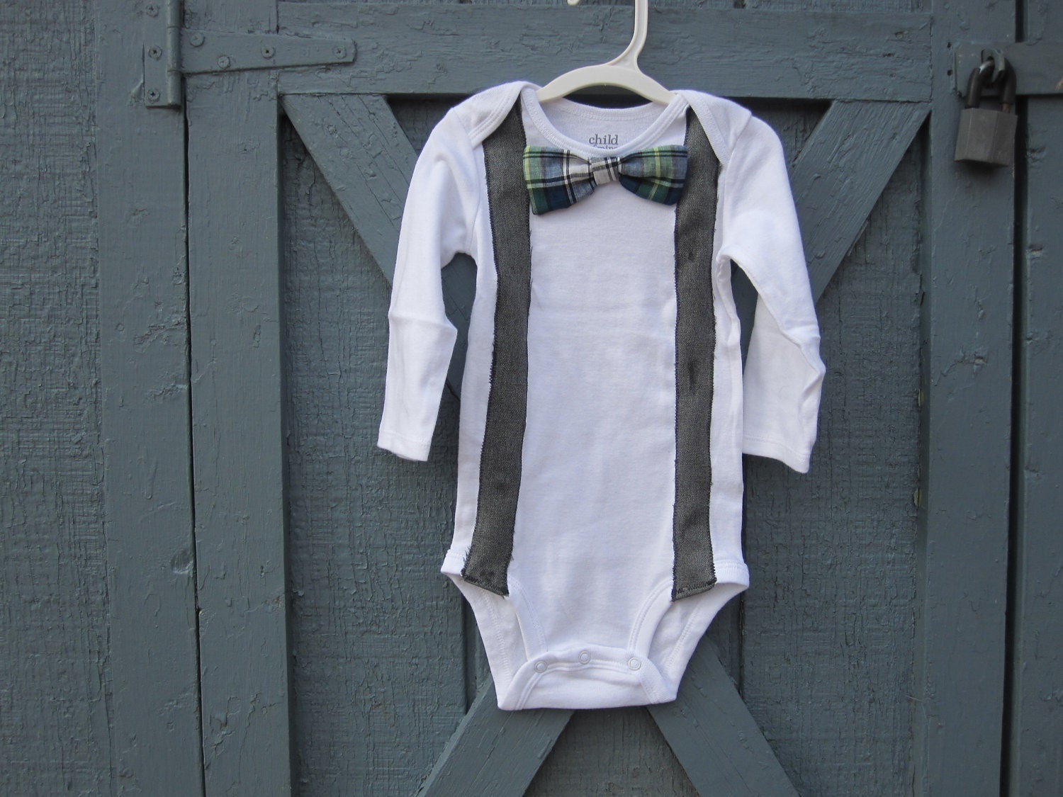 Long Sleeved Bow Tie/ Suspenders Onesie