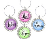 Set of 6 - PERSONALIZED WINE CHARMS - You Pick your Colors - Perfect For Bachelorette Party Favors, Wedding Favor, and Gifts