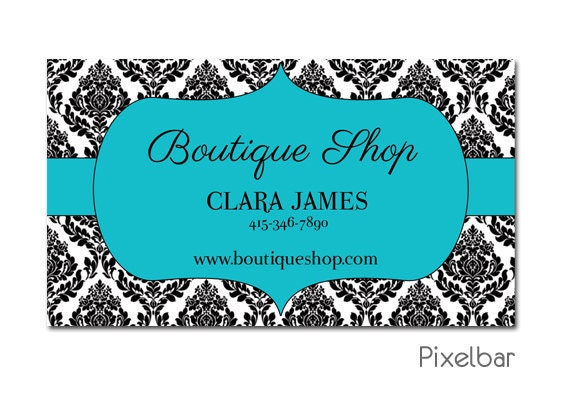 Black and White Damask Business Card Design Boutique or Small Business