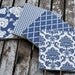 Custom Order for Deborah K. - Shabby Chic Navy Blue and White Damask & Floral Coaster Set