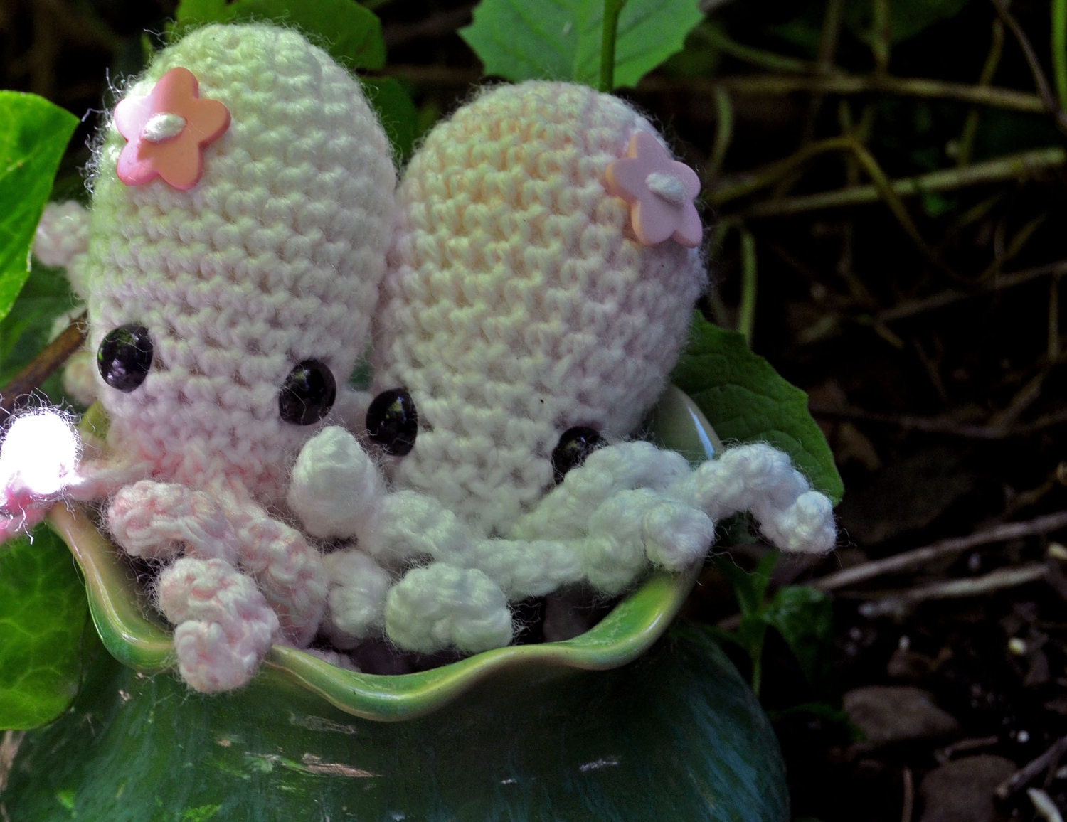 Priscilla and Penelope miniature amigurumi octopus twin sisters