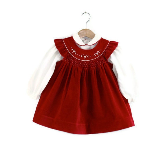 Vintage Dress in Garnett Red Velvet and White Undershirt 6 to 9 months - udaskids
