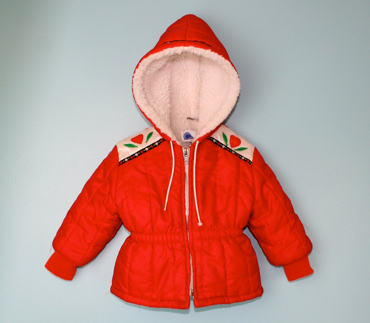 Vintage Jacket Hooded in Red with Scandinavian Trim Fleece Lined Size 2T