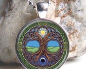 Tree Of Life Pendant, Celtic Tree Of Life Necklace, Celtic Jewelry, SIlver And Glass Charm