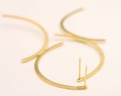 24 Karat Gold Plated Sterling Silver Two Arcs Moon Shape Long Metalwork Geometric Handmade Earrings