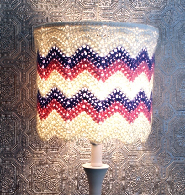 Lamp Shade Zig Zag Pink White Chevron Lavender Crochet Nursery Girls Room Home Decor Lighting Housewares