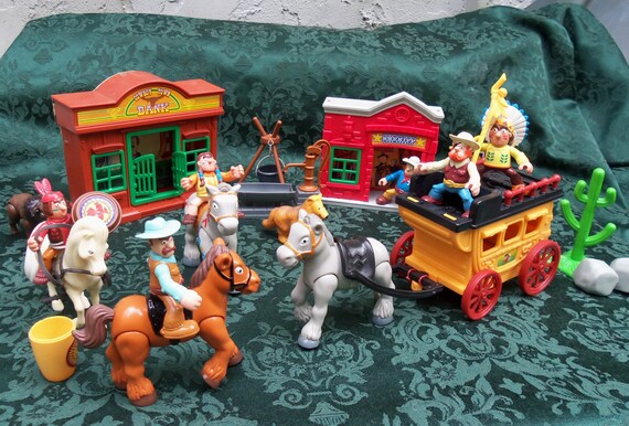 Wild West Town Toy Set Vintage Cowboys Indians by SuziintheSky
