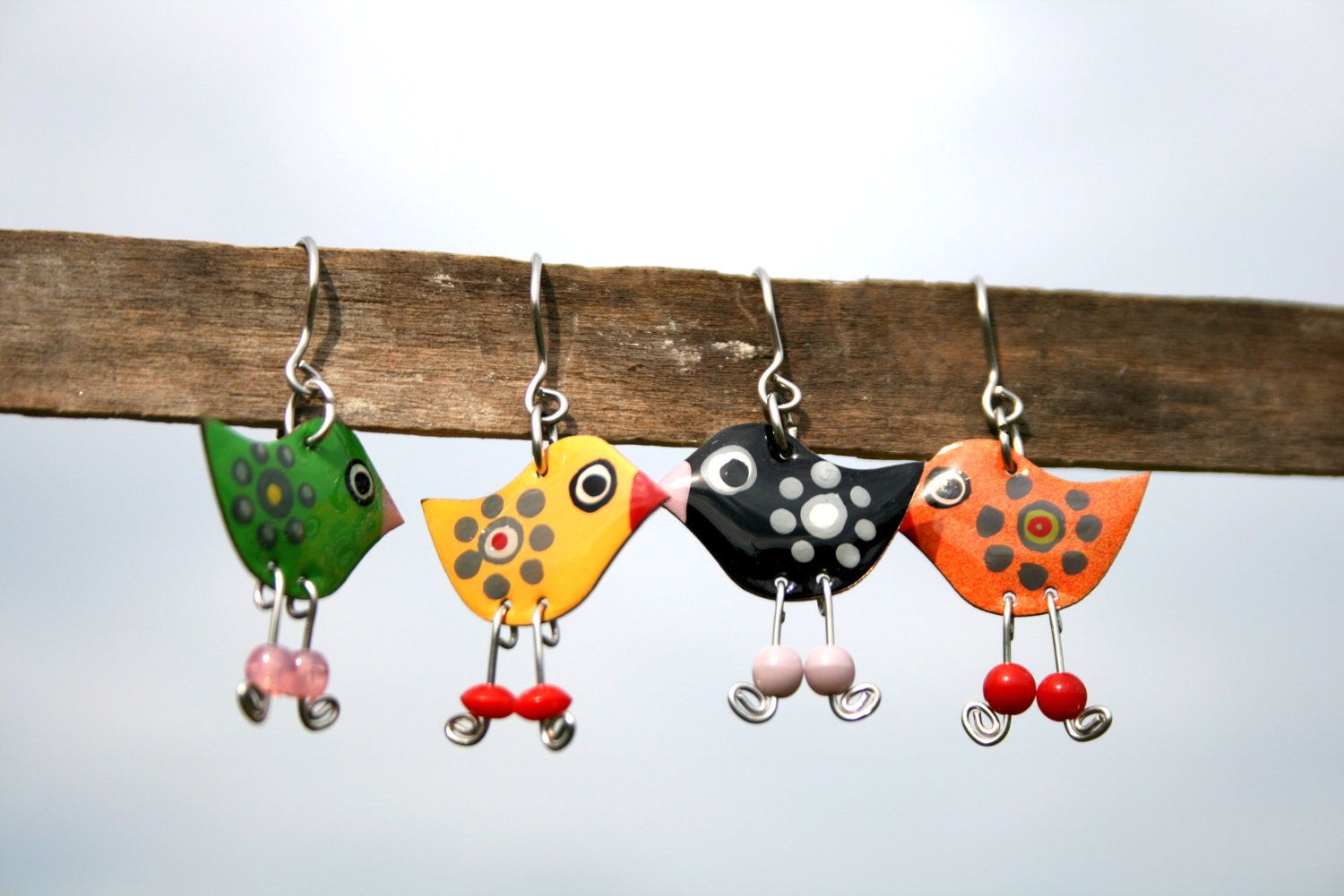Colorful bird earrings, summer earrings