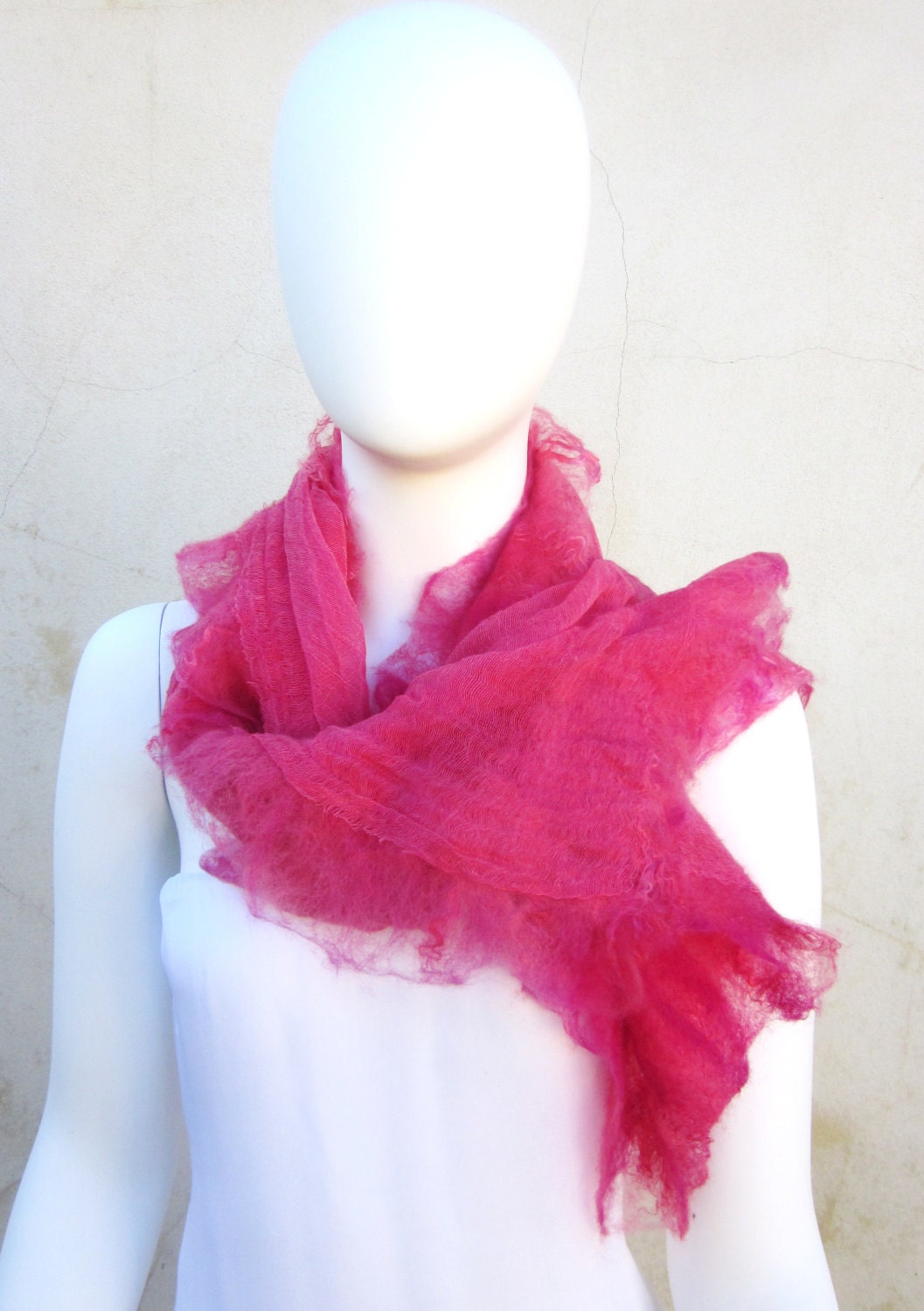 Christmas Sale Muslin Ruffled Nuno Felt Wrap Cotton Shawl Summer Scarf Rose Pink