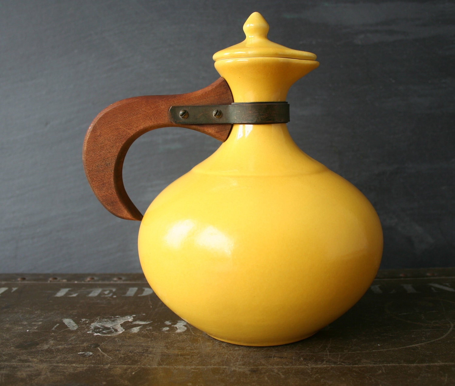 Wood Handled Yellow Pitcher