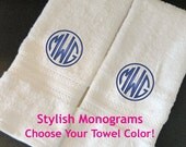 SET OF 2 Monogrammed Egyptian Cotton Hand Towels