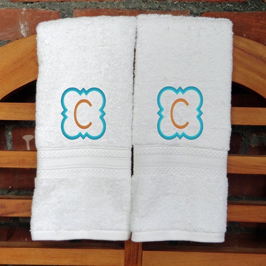 SET OF 2 Monogrammed Egyptian Cotton Hand Towels