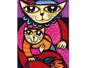 Folk Art Cat, Primitive Art, Whimsy, Pet Art, Kids Room Decor, Cat Drawings by Paula DiLeo 8 x 10