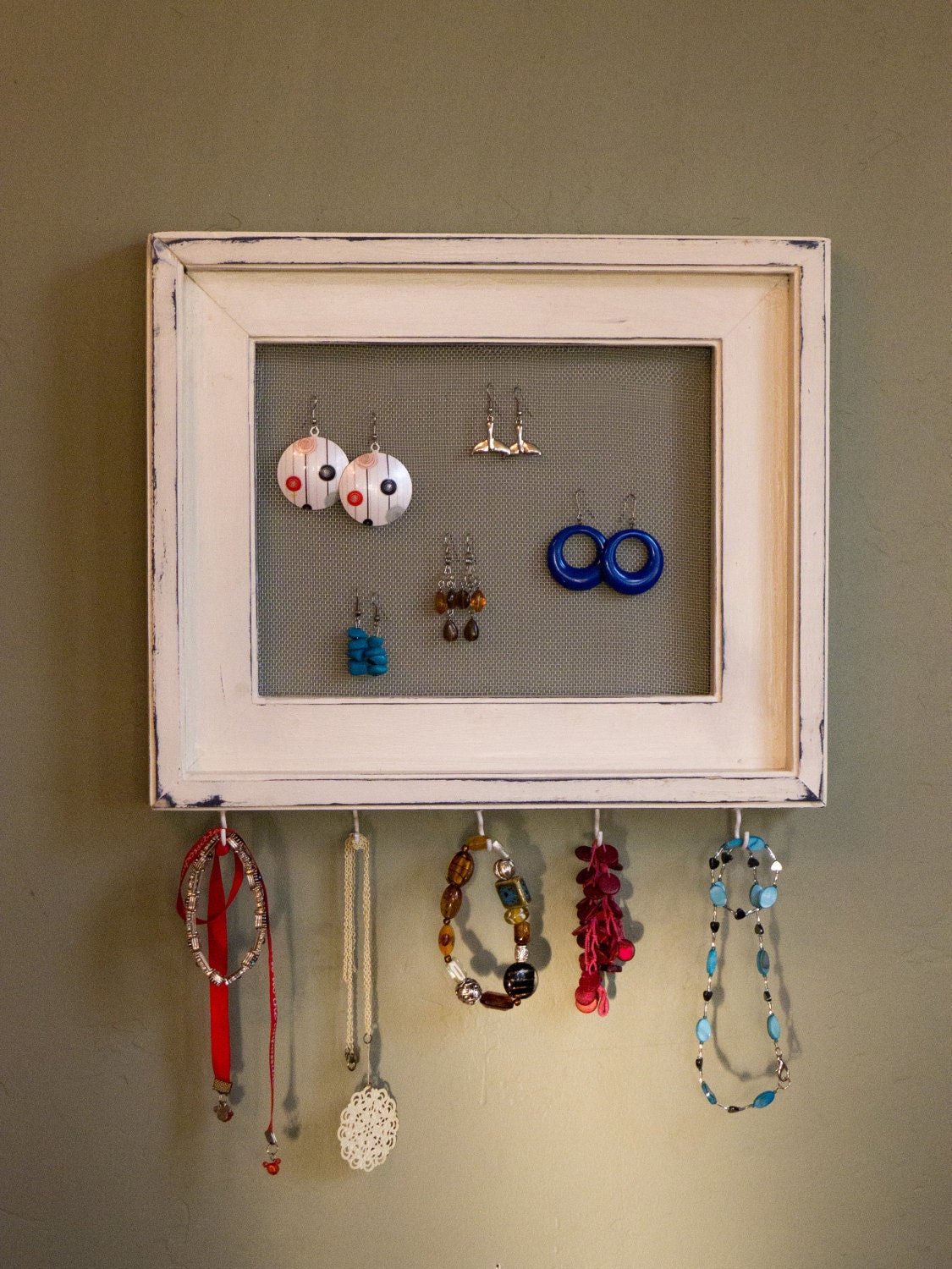 Wooden Mesh Frame Earring and Jewelry Holder/ Organizer/ Display/