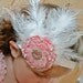 Pink Lace Ruffled Petti Romper Pettiromper with Flapper Style Pink and White Feather Headband