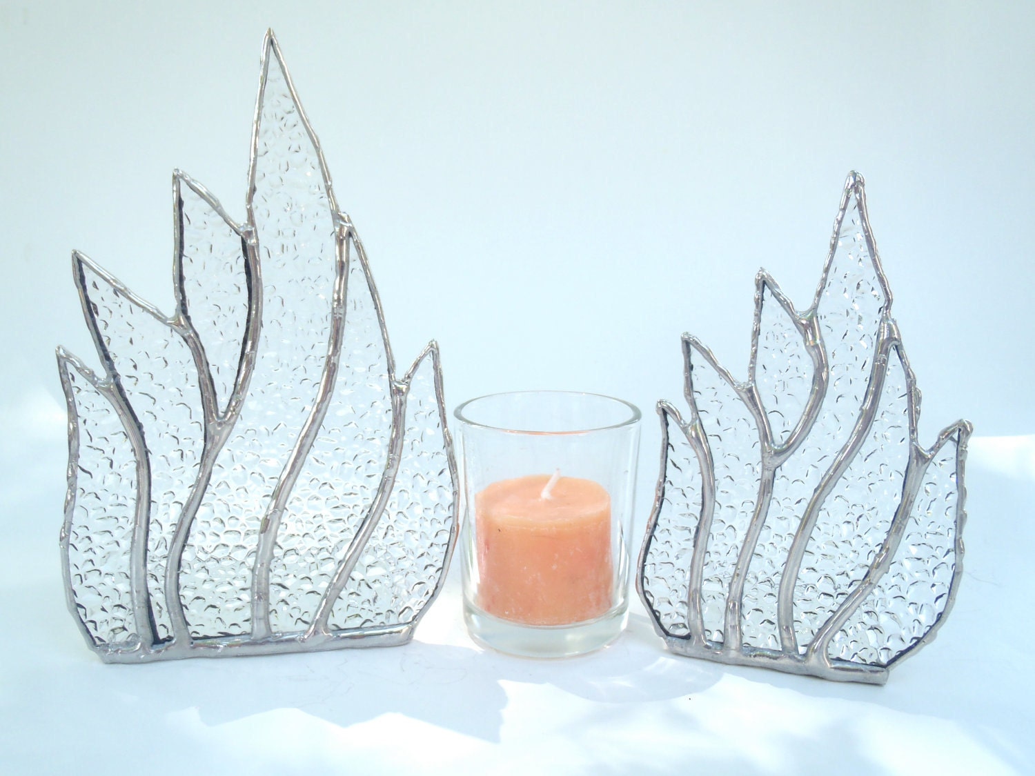 Stained Glass Candle Holders Matched Set Handmade