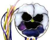 Stained glass purple pansy suncatcher handcrafted