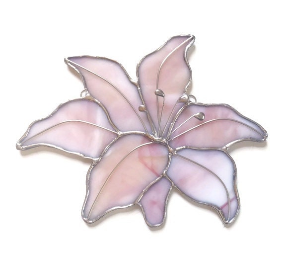 Stained Glass Lily Suncatcher Pink and Silver Handmade