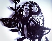 Original Paper Cut silhouette whimsy fox (medium large)