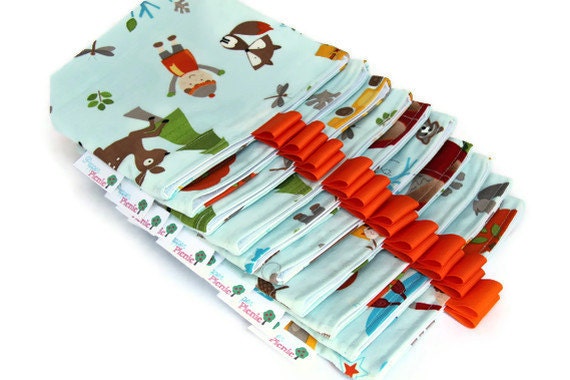 Reusable Snack Bags, Set of 10, Eco Friendly, Birthday Party Favors/Loot Bags, "Fox Trails" Fabric by Riley Blake Designs