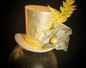 Burlesque, Gothic, Steampunk, Victorian, Showgirl, Mad Hatter, Gold, Gold and Silver Mini Top Hat,  Satin, Fascinator