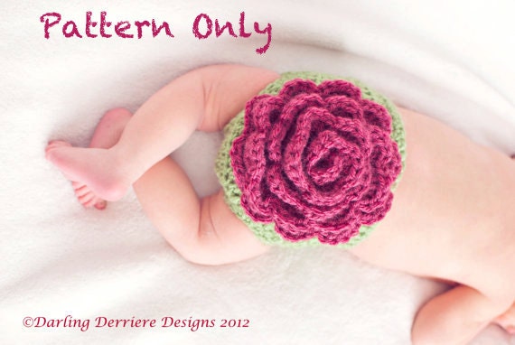 PDF Instant Download Pretty Spring Flower Diaper Cover  & Headband Crochet Pattern