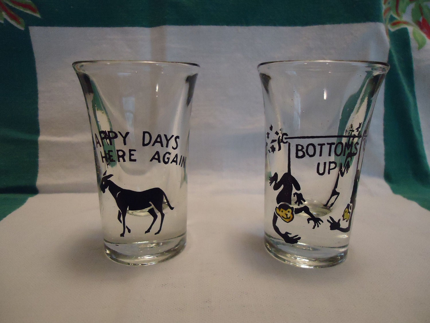 RESERVED DO NOT Buy Vintage 1960s Happy Days Bottoms Up Shot Glasses Set of Two