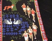 Long Distance Running Scarf - Forest scene with runner, swan and fox design Digitally Printed on 100% Silk Twill