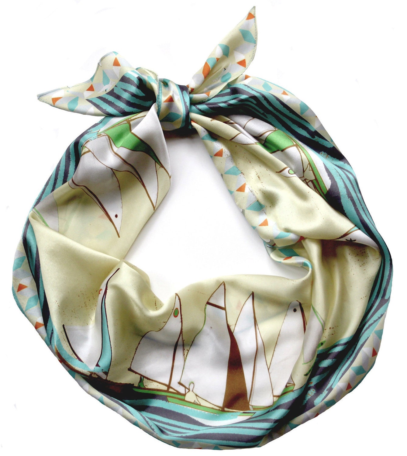 Sailing Boat Pond Race Printed Silk Scarf