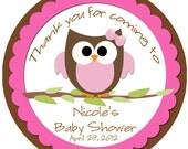 Baby Owl Baby Shower Sticker Labels  2 inch Round Party Favor Stickers Set of 40