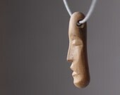 SALE Face no.7 - minature sculpture wooden jewelry, unique wood necklace,