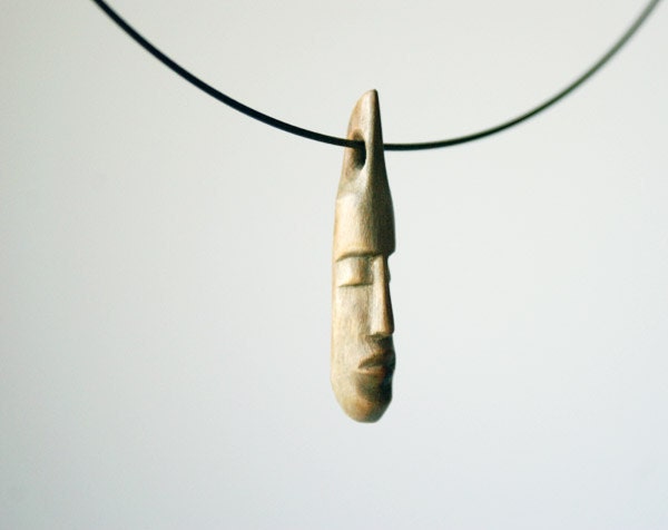 SALE Face no.2 - ooak wood sculpture necklace, minature wooden jewelry