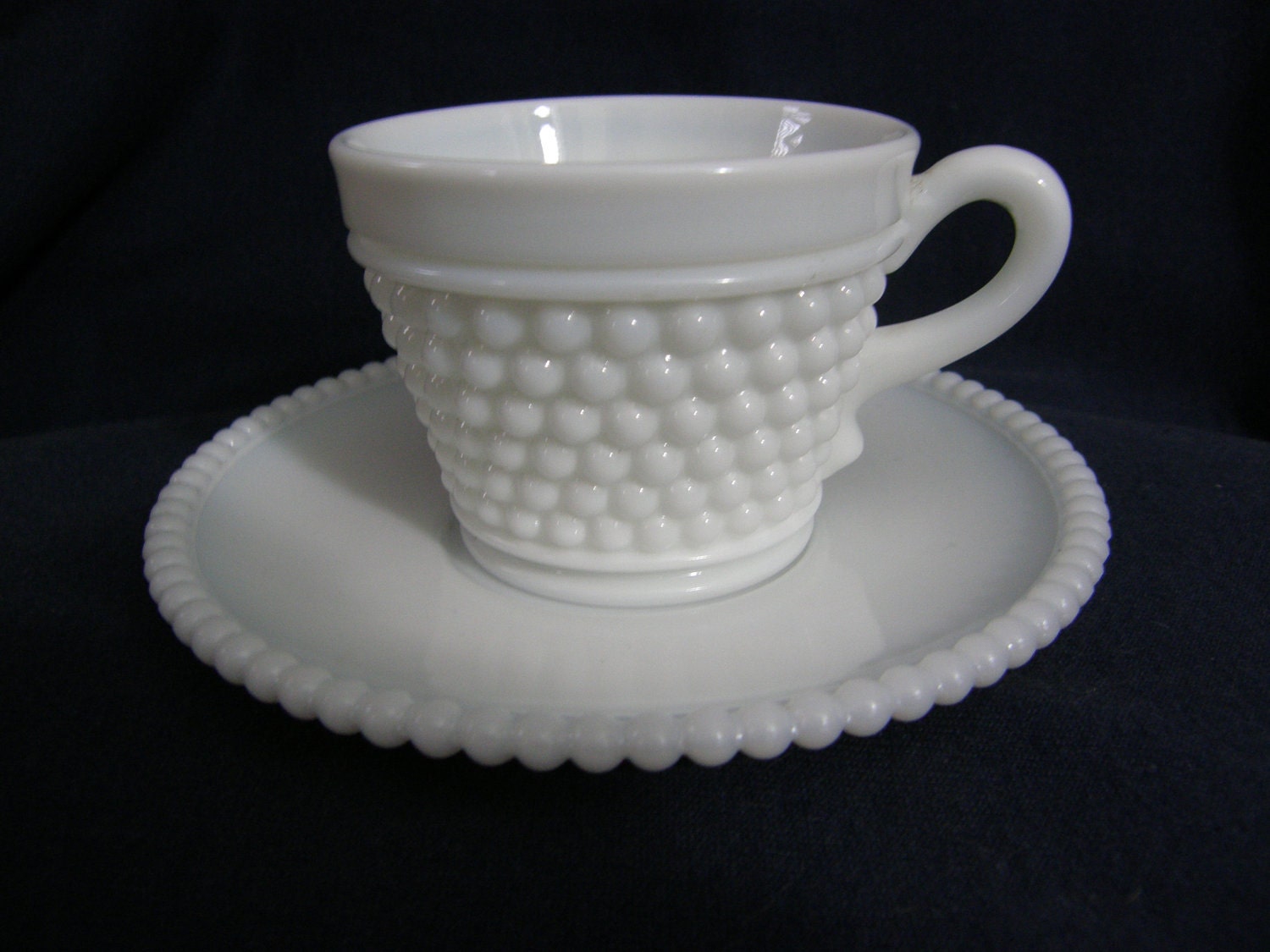 Westmoreland Glass Line 77 American Hobnail Cup & Saucer in Milk Glass - ca. 1940's or 1950's