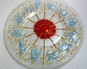 Westmoreland Glass Hand Painted Clear Beaded Edge Zodiac Torte Platter ca. 1950's