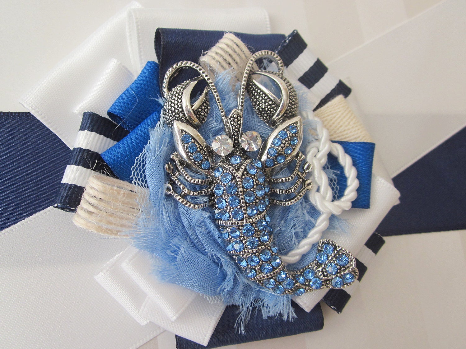 Nautical blue Flowergirl Lobster sash, wedding sash / belt
